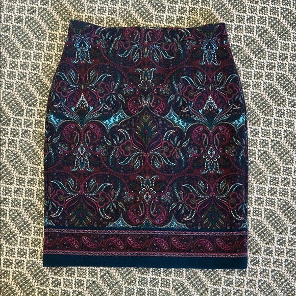 Talbots Dresses & Skirts - Talbots Paisley Pencil Skirt Blue Burgundy Knee Length Office Career Skirt | 6